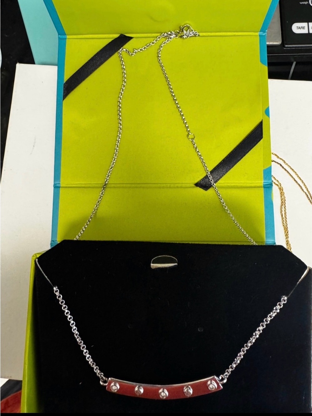 New Real Sterling Silver Bar Necklace Charles Colvard Moissanite .925